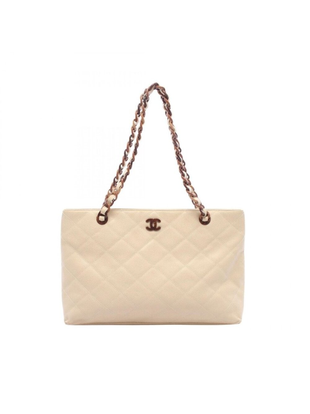 Chanel Tote Bag Quilted Plastic Cream Caviar Chain